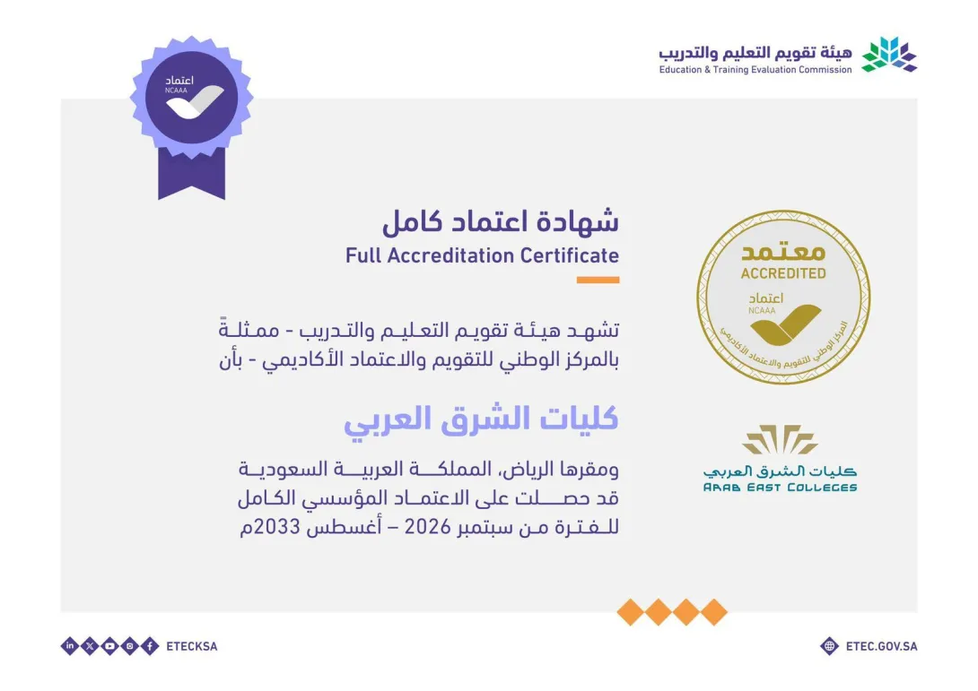 في إنجاز جديد وثقة متجددة.. كليات الشرق العربي تواصل مسيرة التميز بحصولها مجددًا على الاعتماد المؤسسي الكامل